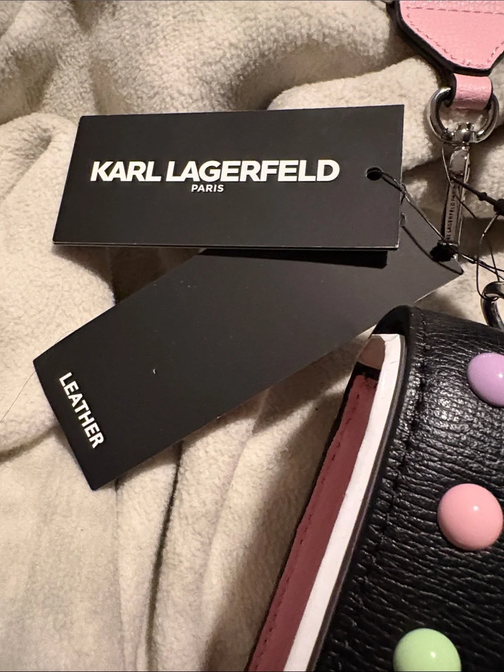 Karl Lagerfeld Black Satchel with Pastel Studs